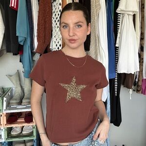 Cotton On Upcycled Leopard Star Baby Tee Size M